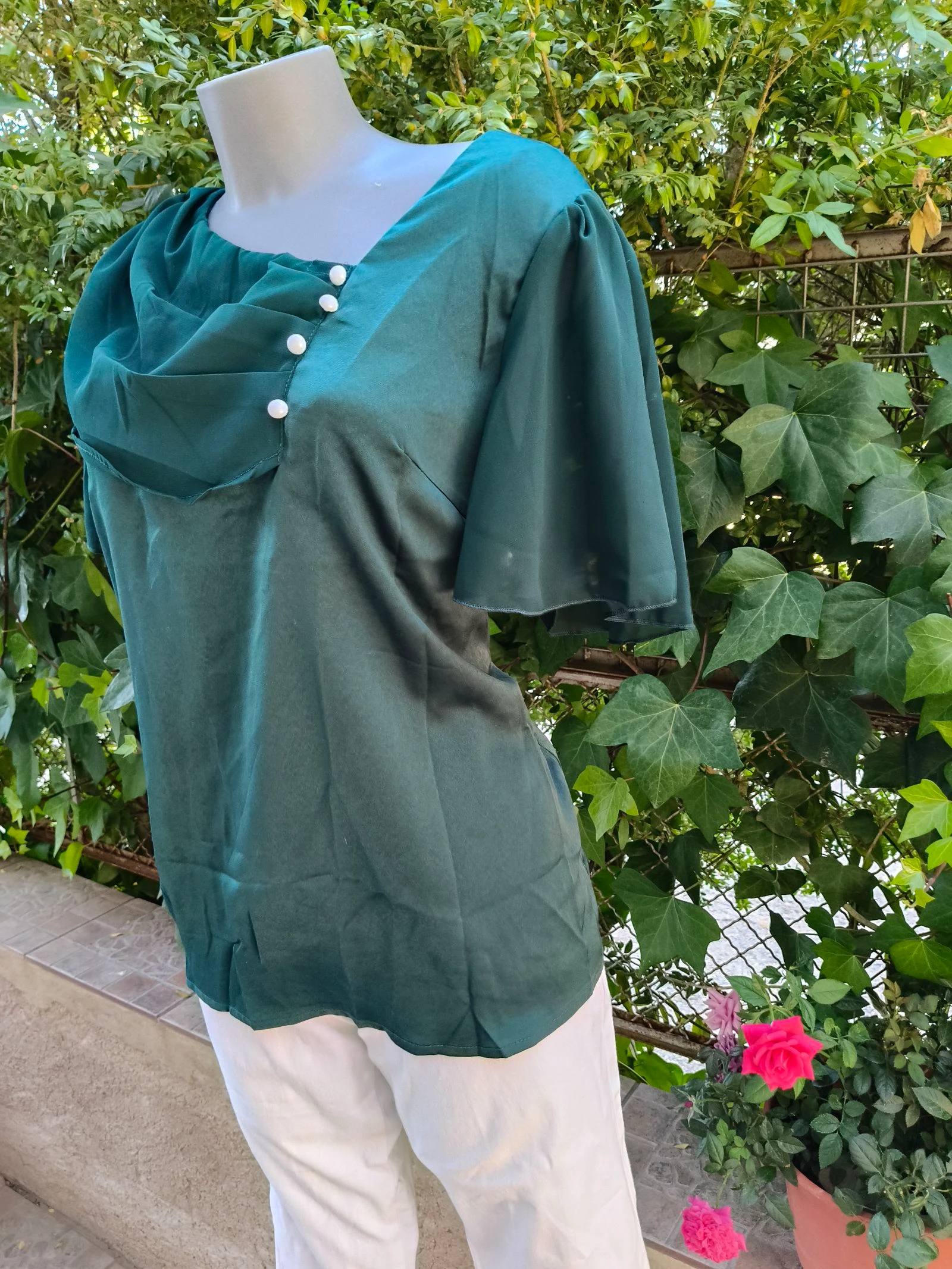 Green button-up blouse – photo 3